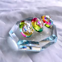 glass oval 3way watercolor Earrings 6枚目の画像