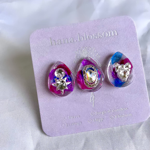 glass drop 3way watercolor Earrings 5枚目の画像