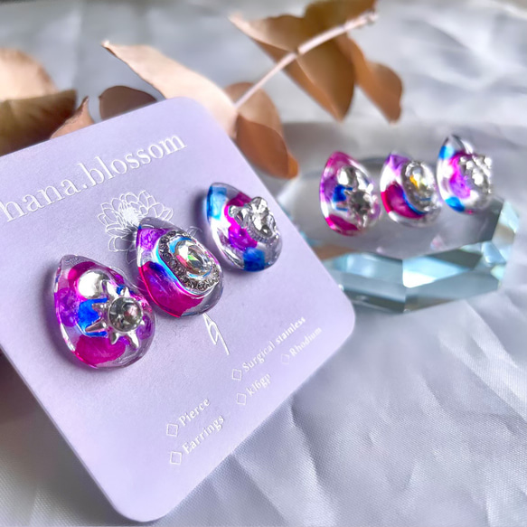 glass drop 3way watercolor Earrings 8枚目の画像