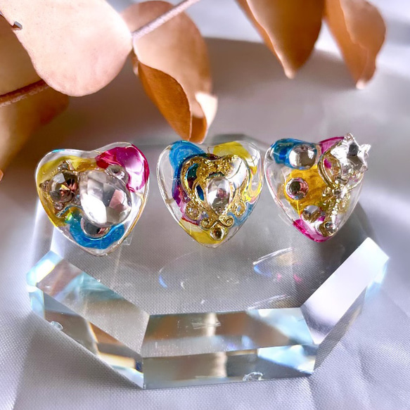 glass heart 3way watercolor Earrings 1枚目の画像