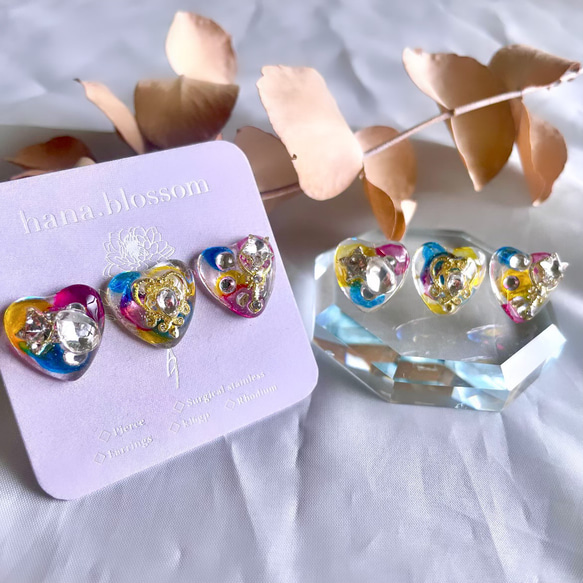 glass heart 3way watercolor Earrings 3枚目の画像