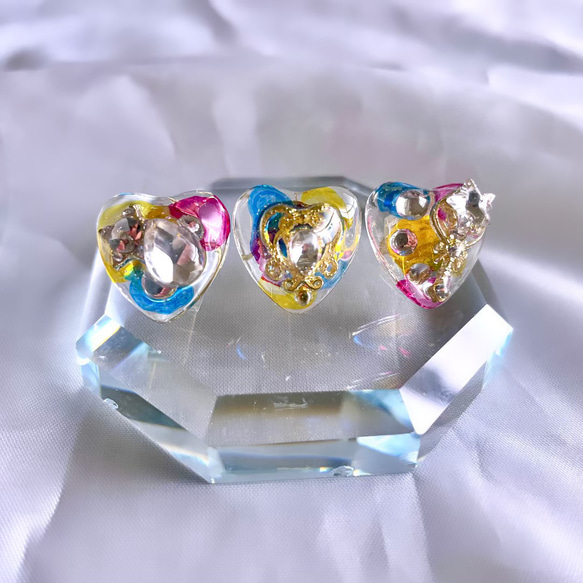 glass heart 3way watercolor Earrings 4枚目の画像