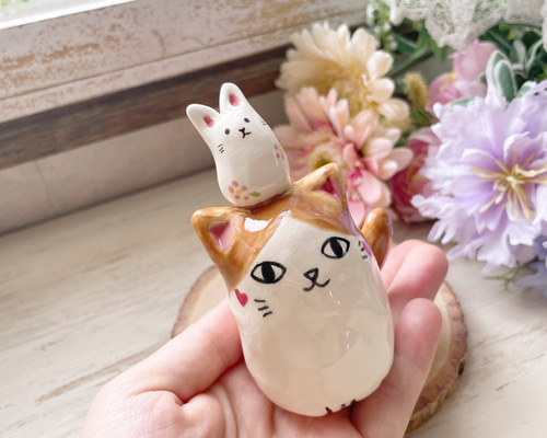 ダヤンマーシィセット猫うさぎ置物ペーパーウエイト