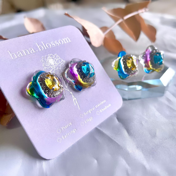 glass flower watercolor Earrings 8枚目の画像