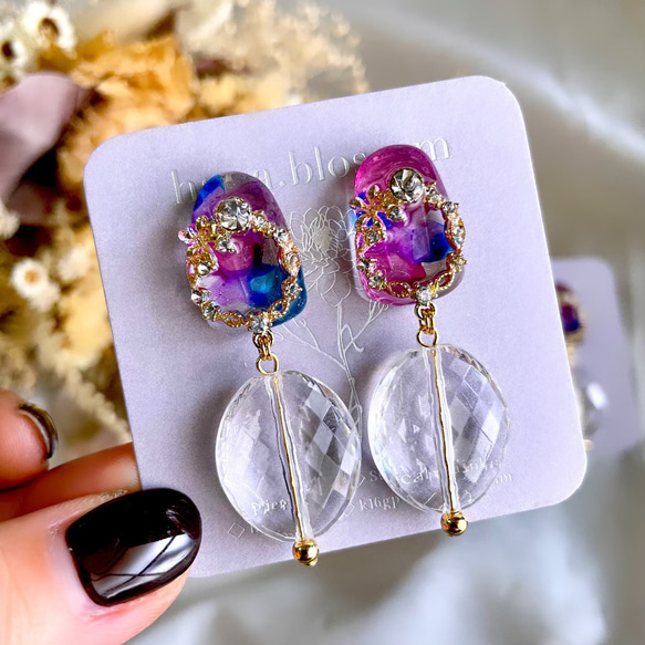 glass clear watercolor Earrings 4枚目の画像