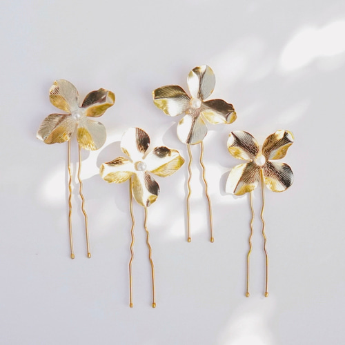 MA191ヘッドドレス ウェディング ゴールド 花 小枝 アレンジ