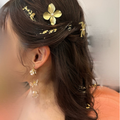 ゴールドアクセ ゴールドヘアピン フラワーアクセ ブライダル
