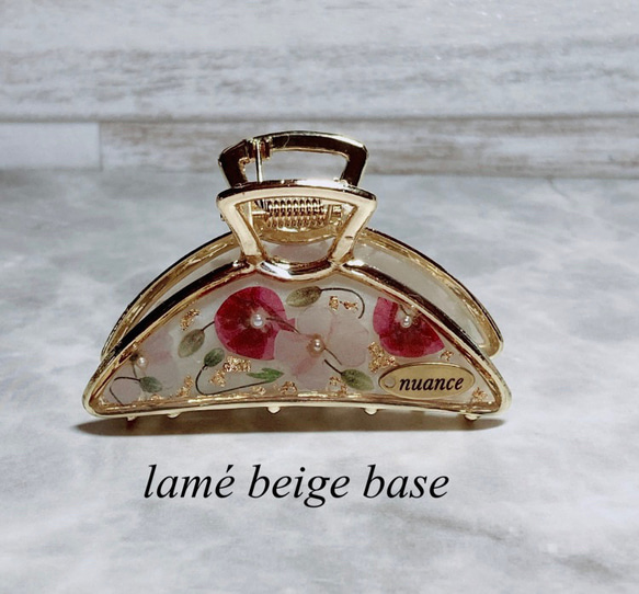 ナチュラルオータムバレッタ 押し花 本物 髪留め 押し花おしゃれ