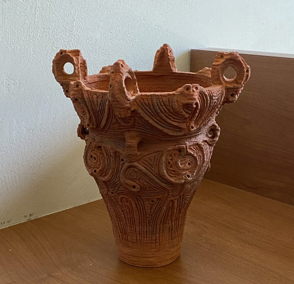 縄文土器 焼町土器 深鉢JP-216号（木製オブジェ） 立体
