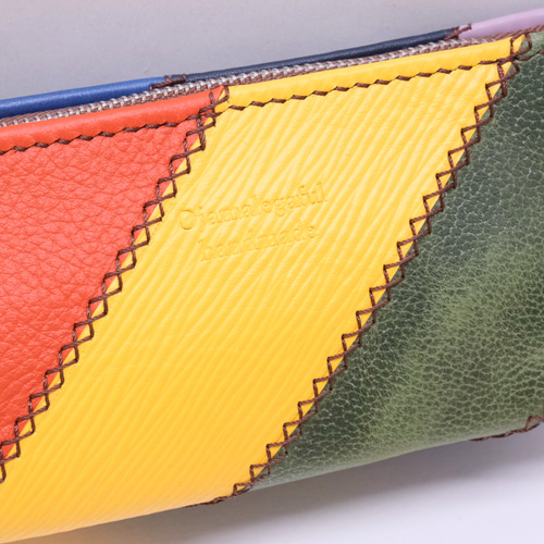 本革 レインボーペンケース（袋縫い） パッチワーク ペンケース 革の