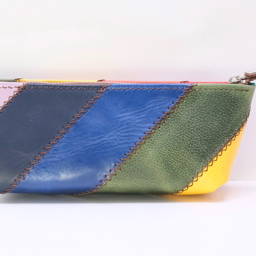 ファッションなデザイン 【ハンドメイド】本革 レインボーペンケース