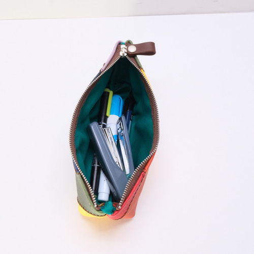 本革 レインボーペンケース（袋縫い） パッチワーク ペンケース 革の