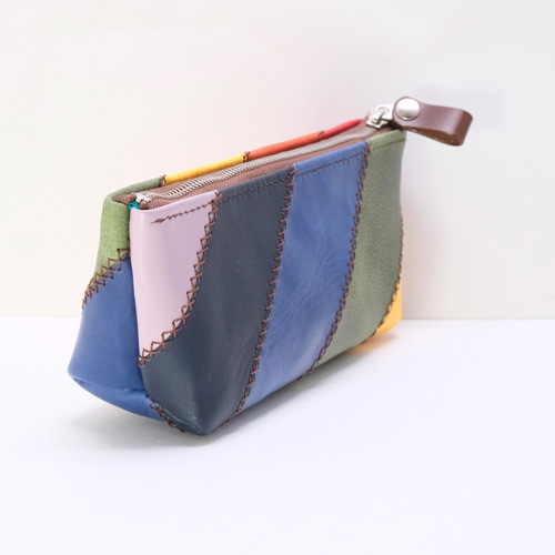 本革 レインボーペンケース（袋縫い） パッチワーク ペンケース 革の