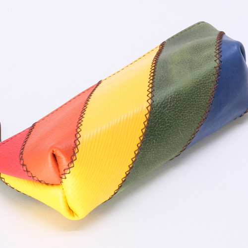 本革 レインボーペンケース（袋縫い） パッチワーク ペンケース 革の