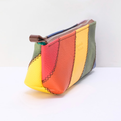 本革 レインボーペンケース（袋縫い） パッチワーク ペンケース 革の