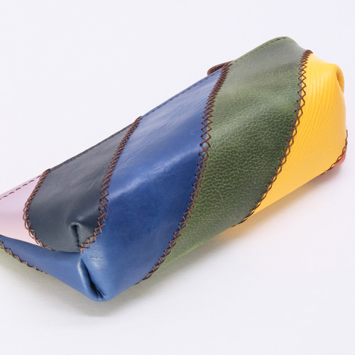 本革 レインボーペンケース（袋縫い） パッチワーク ペンケース 革の