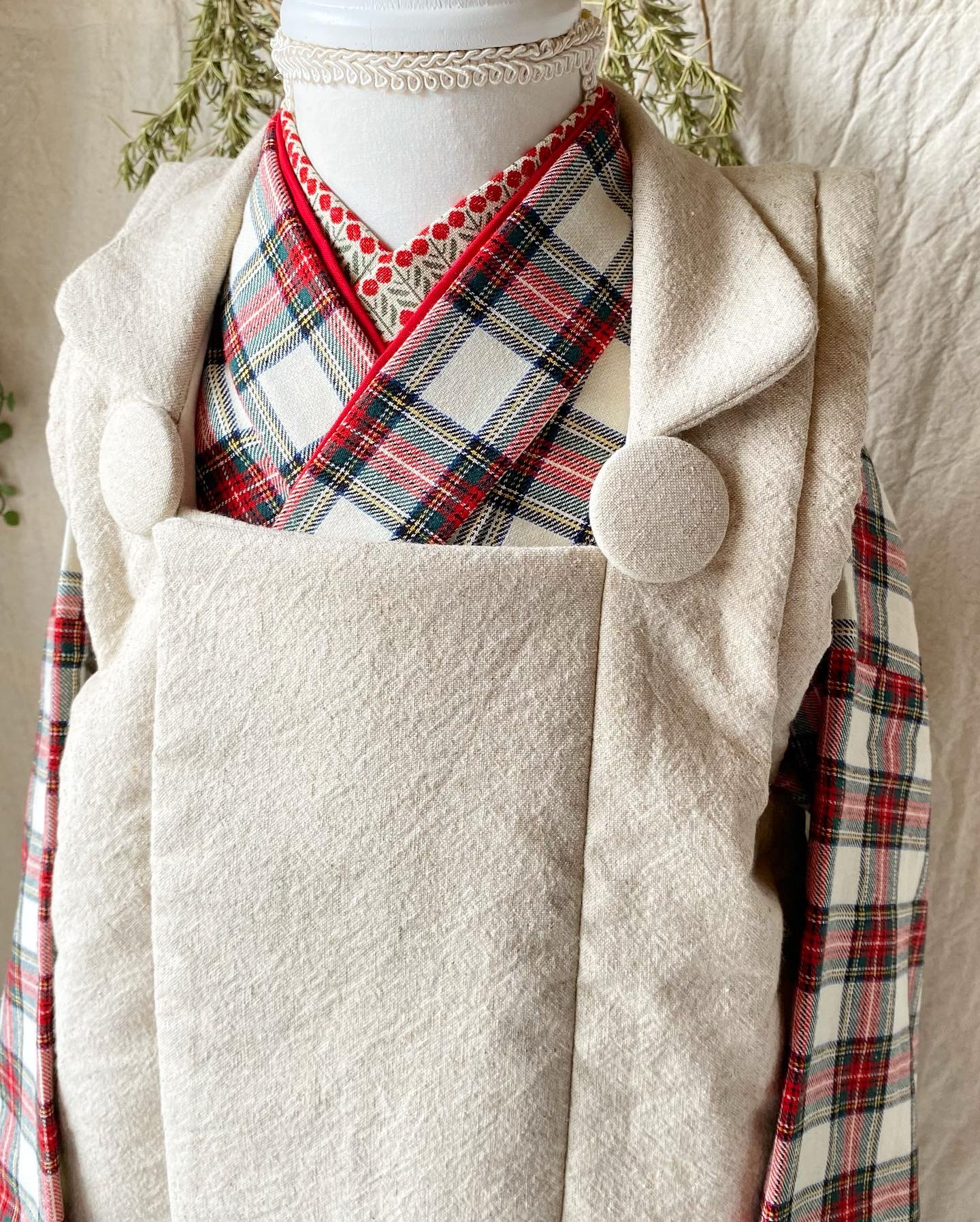 七五三用着物　白タータンチェック　襦袢付き