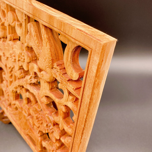 梅にうぐいす】喜上眉梢 25cm参次元彫刻『雅』 透かし彫 楠彫刻 その他