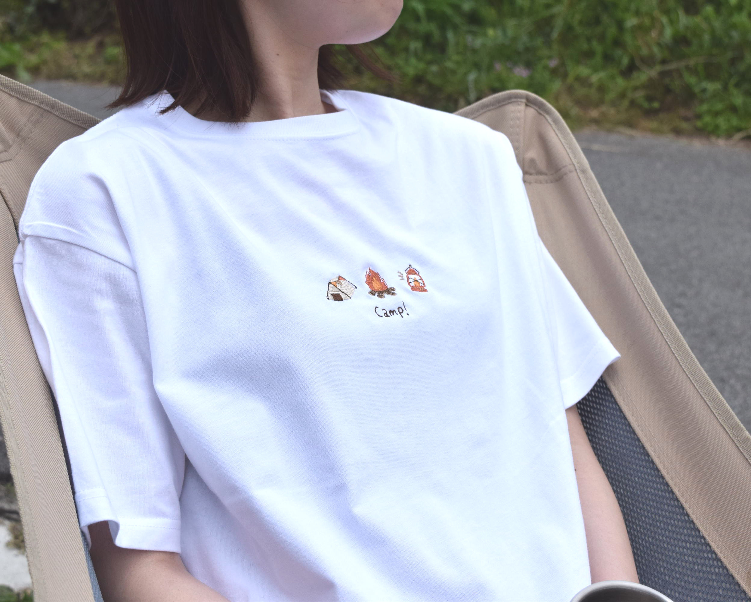 Camp!ビッグシルエット刺繍Tシャツ《ホワイト》メンズ