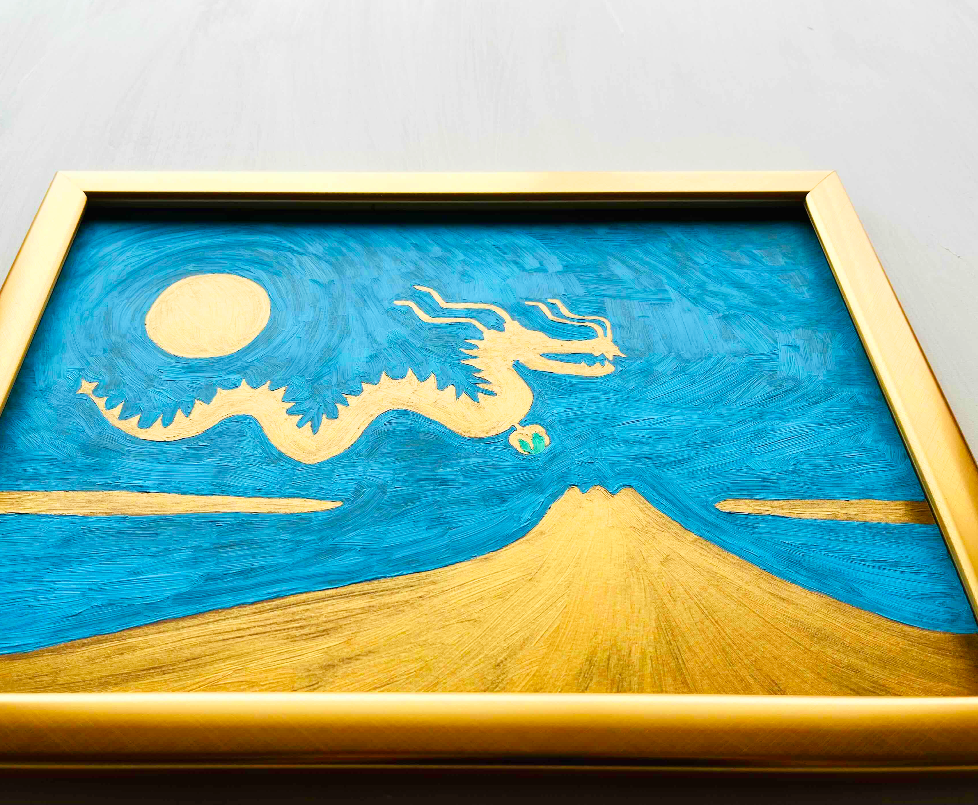 25×34㎝【開運・仕事・学業運】「青富士3」特大・油彩・額装