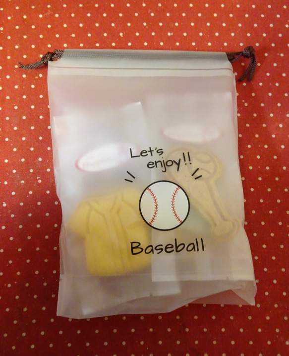野球ボール柄のミニビニール巾着袋にクッキー4種類詰め合わせ♪(*^▽^*) 6枚目の画像