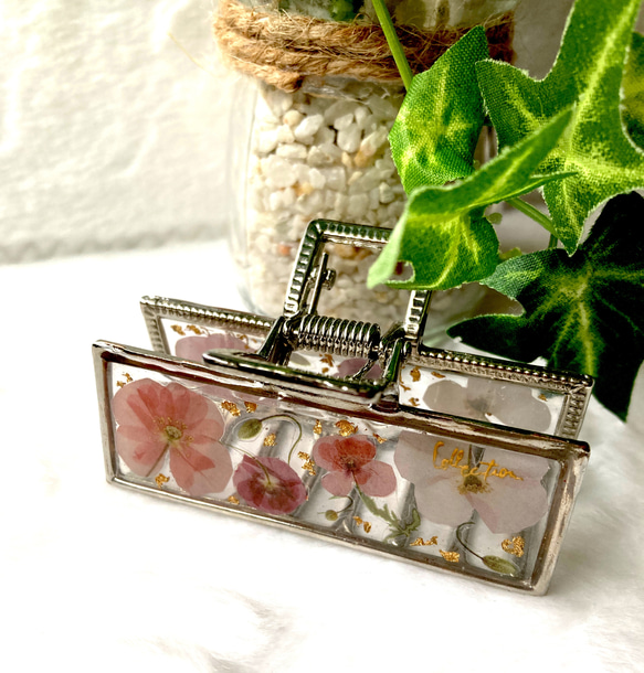 ナチュラルオータムバレッタ 押し花 本物 髪留め 押し花おしゃれ