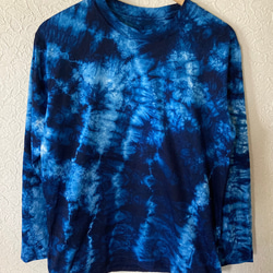 天然藍染　カジュアルTシャツ女性用M長袖 1枚目の画像