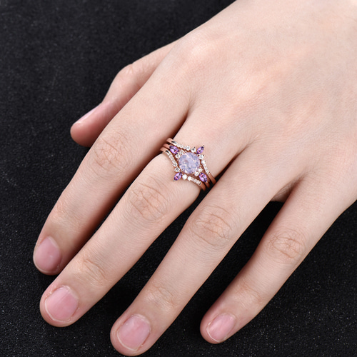 天然ラベンダーアメジスト結婚指輪セット 2 月の誕生石 天然ラベンダーアメジスト結婚指輪セット 2 月の誕生石