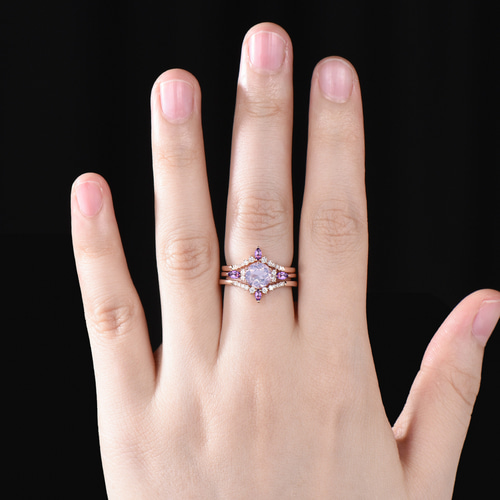 天然ラベンダーアメジスト結婚指輪セット 2 月の誕生石 天然ラベンダーアメジスト結婚指輪セット 2 月の誕生石