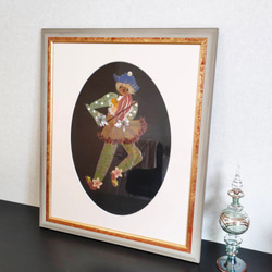 アンティーク調　押し花アート　額入り 「ハーメルンのバイオリン弾き」47cm×39.5cm 5枚目の画像