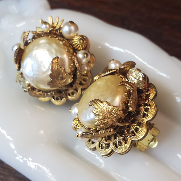 バロックパールとお花のイヤリング〗ミッドセンチュリー コスチューム 
