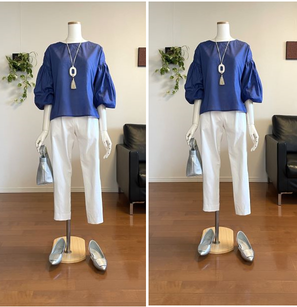 【完成品】5号バルーンブラウス(Blue)