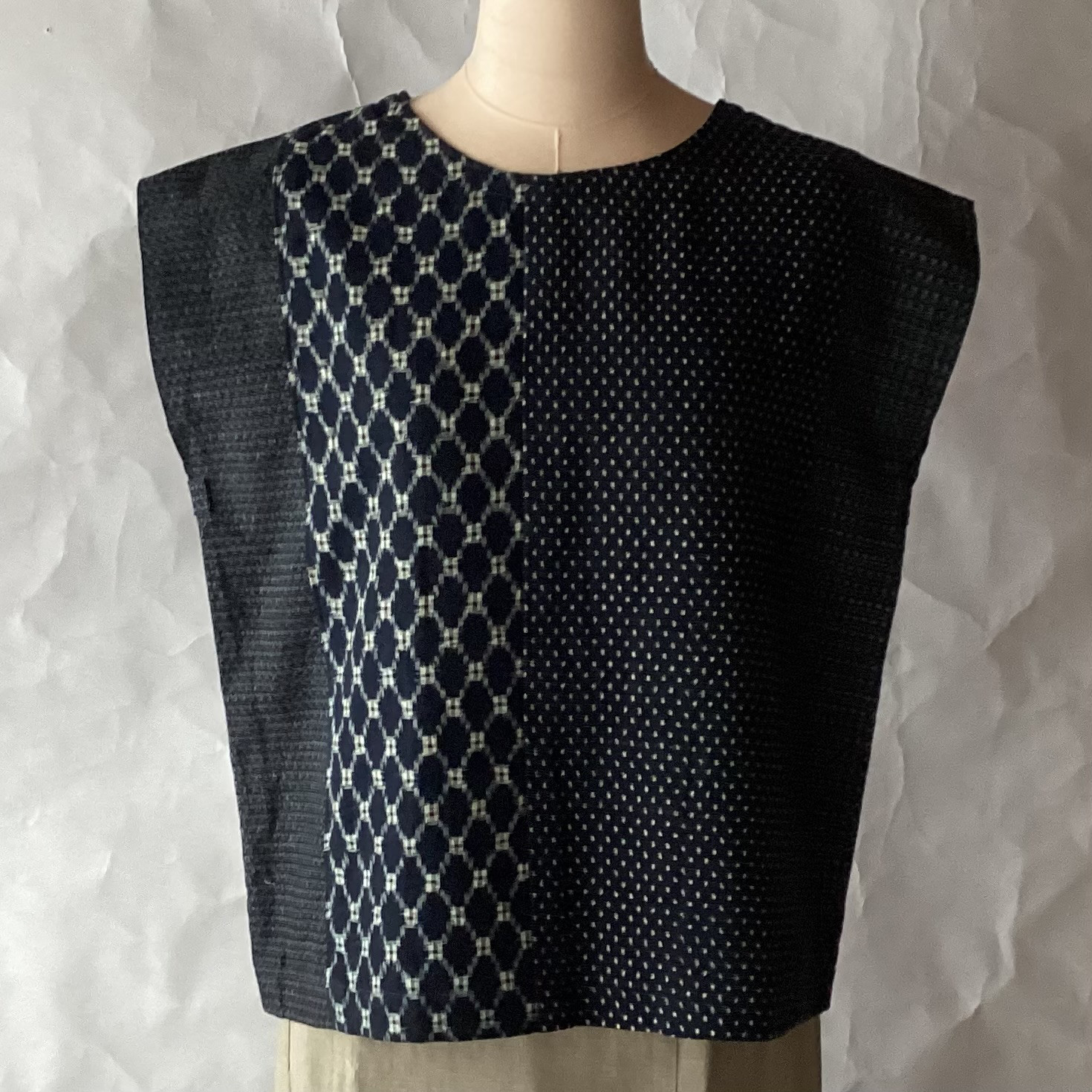 古布　かすり柄つなぎ　かぶるだけチュニック　(2)