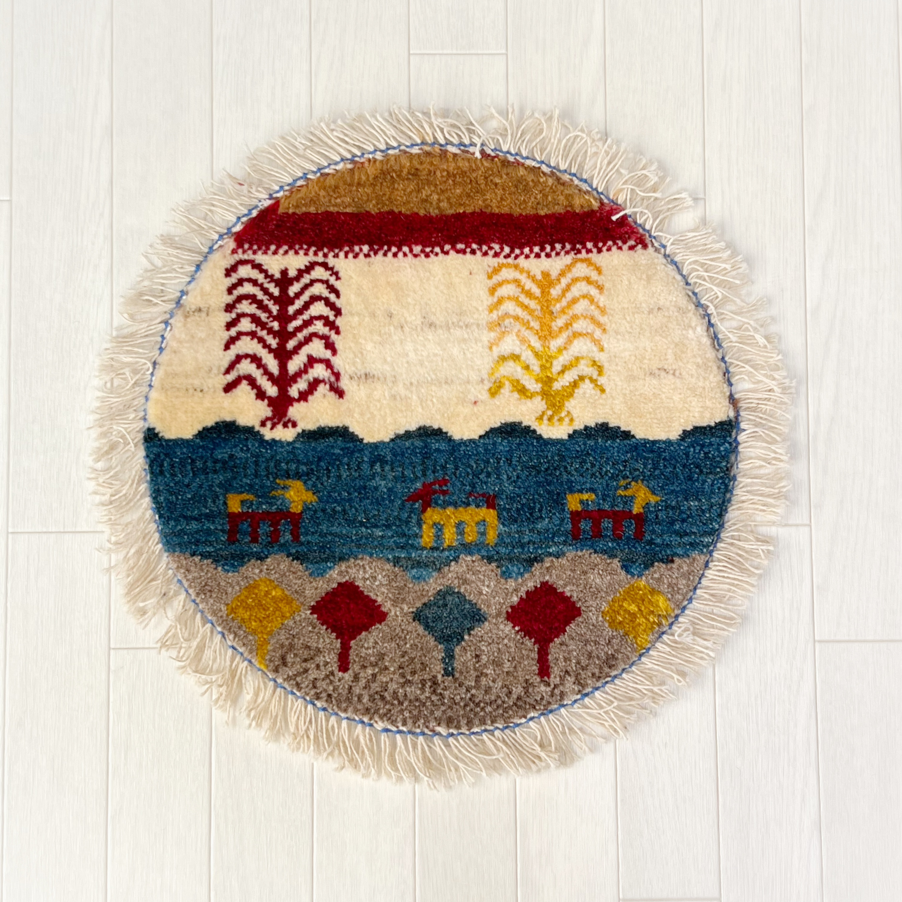 ギャッベ　ペルシャ　イラン製　丸型　円形　ラウンド　Φ40ｃｍ　【GBΦ40-003】