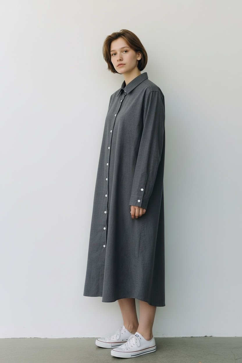 播州織　メランジグレー　タイプライター　シャツワンピース 5,929円