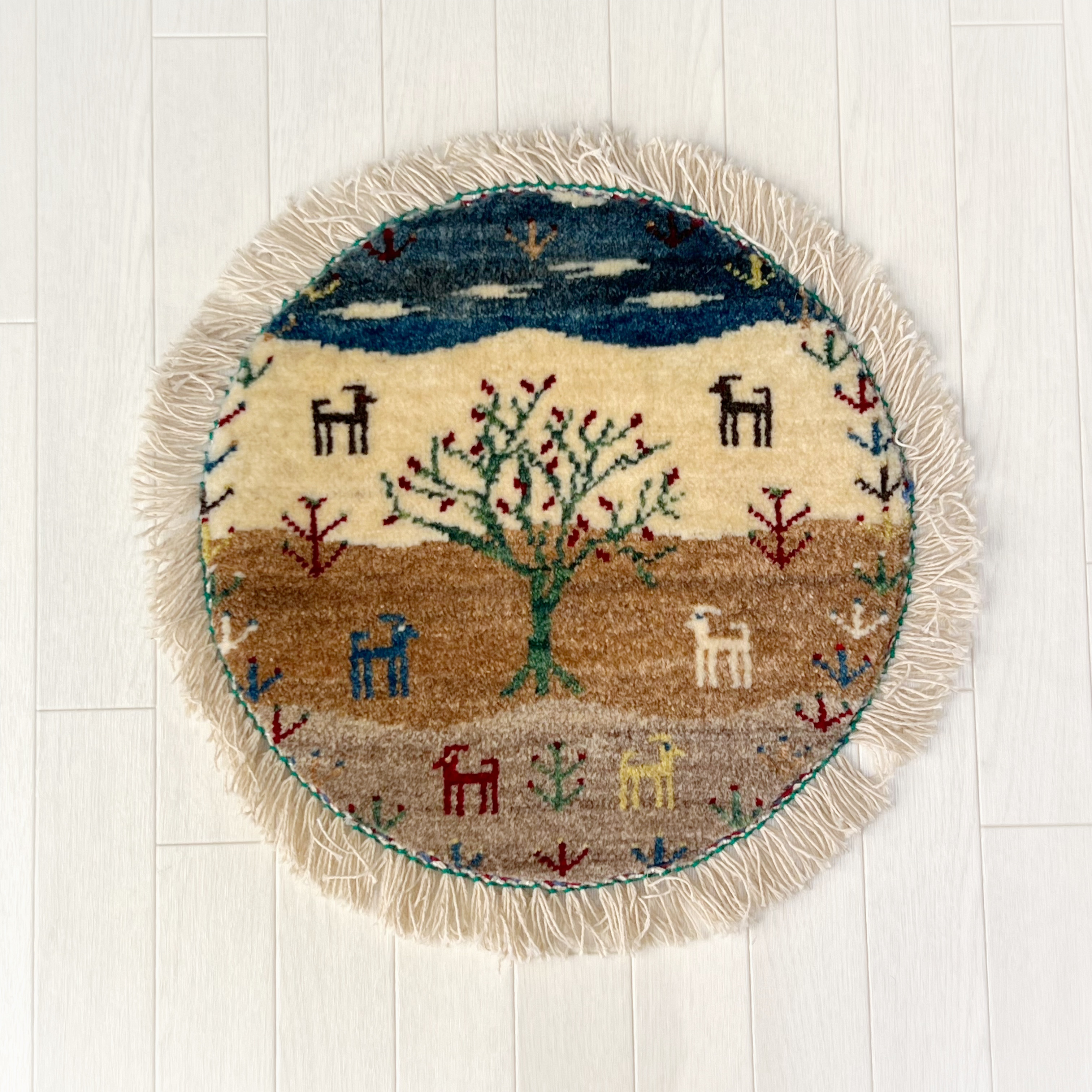 ギャッベ　ペルシャ　イラン製　丸型　円形　ラウンド　Φ40ｃｍ　【GBΦ40-004】