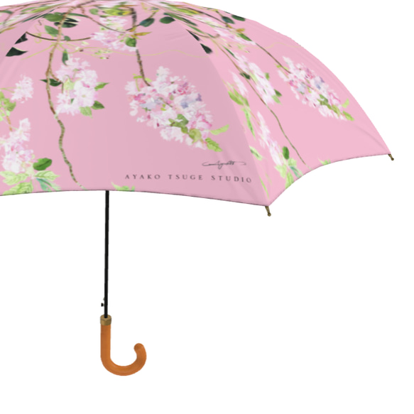 八重桜とメジロの雨傘　アンティークピンク　梅雨対策2023 11枚目の画像