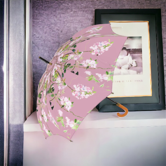 八重桜とメジロの雨傘　アンティークピンク　梅雨対策2023 7枚目の画像
