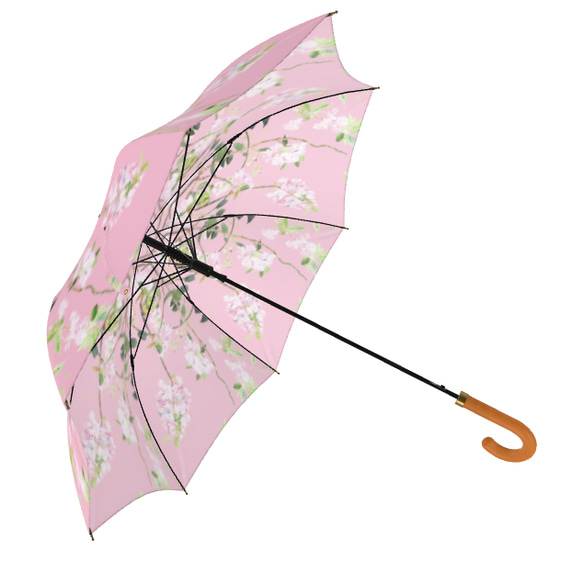 【受注生産】八重桜とメジロの雨傘　アンティークピンク　梅雨対策2023 3枚目の画像