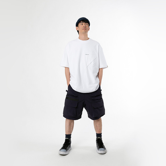 TMCAZ 3D Dual-Pocket Tee [ホワイト] 立体シルエット ダブルポケット ゆったり半袖Tシャツ 綿100％ 8枚目の画像