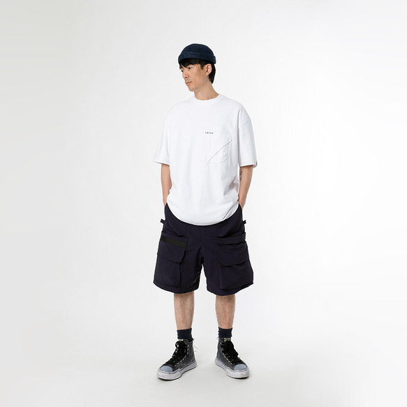 TMCAZ 3D Dual-Pocket Tee [ホワイト] 立体シルエット ダブルポケット ゆったり半袖Tシャツ 綿100％ 5枚目の画像