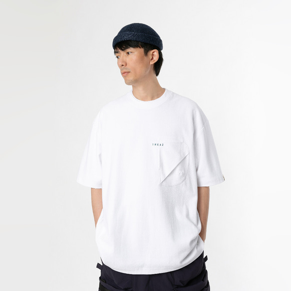 TMCAZ 3D Dual-Pocket Tee [ホワイト] 立体シルエット ダブルポケット ゆったり半袖Tシャツ 綿100％ 1枚目の画像