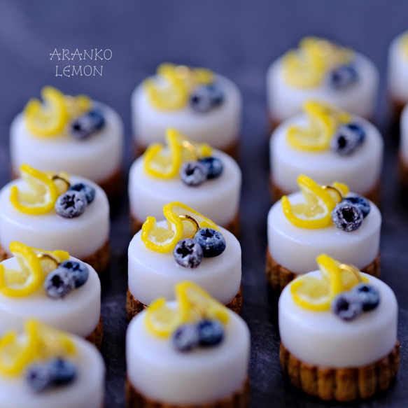レモンとブルーベリーのレアチーズケーキ＆レモンと夏色クリームソーダ ピアス/イヤリング 8枚目の画像