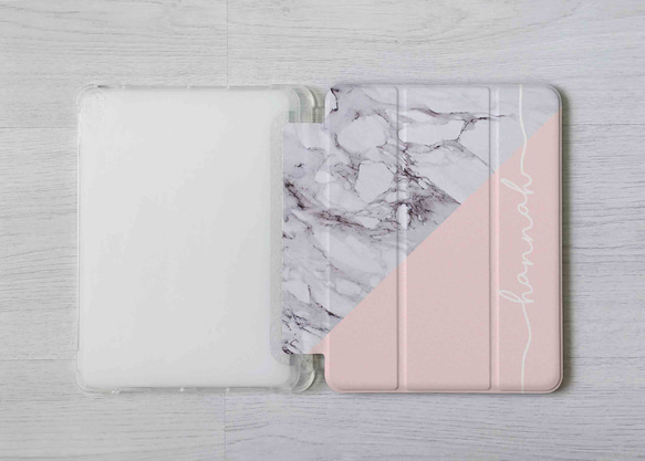 粉色大理石可客製名字iPad Pro mini Air 3 4 6 10.5 10.9 11 12.9吋翻蓋式筆槽保護套 第7張的照片