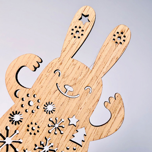 Etno Design かわいい動物の木製オーナメント：Smile Bunny（スマイルバニー） 2枚目の画像