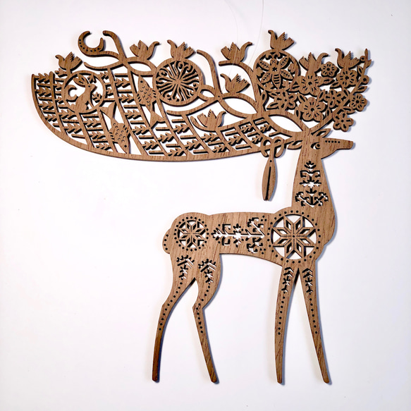 Etno Design かわいい動物の木製オーナメント：Deer（シカ） 3枚目の画像