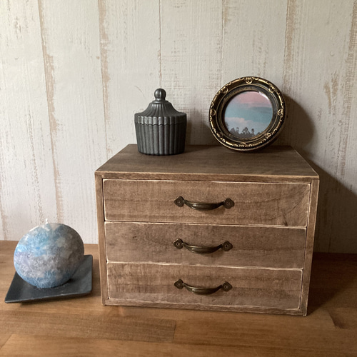 シャビーな古道具風レトロ把手の小引き出し【エボニー】 チェスト