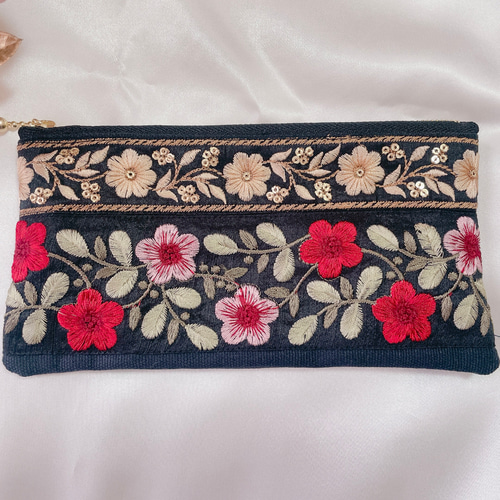 インド刺繍リボン】ハンドメイド ペンケース ポーチ ペンケース