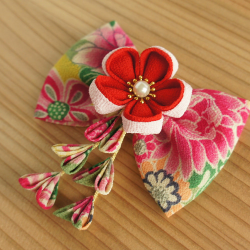 つまみ細工 ちりめん リボン 髪飾り ちりめん友禅 七五三、成人式