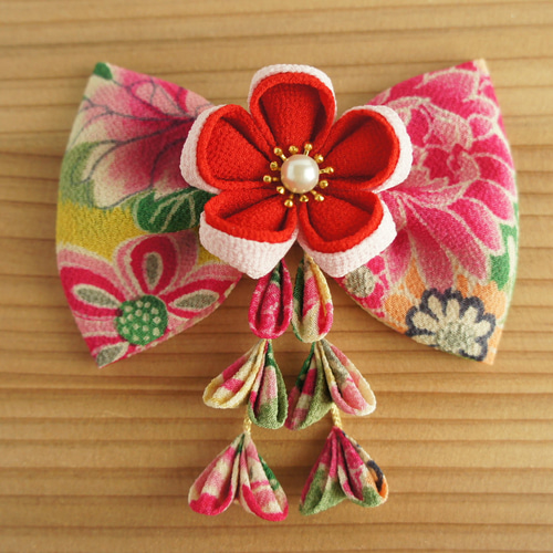 つまみ細工 ちりめん リボン 髪飾り ちりめん友禅 七五三、成人式